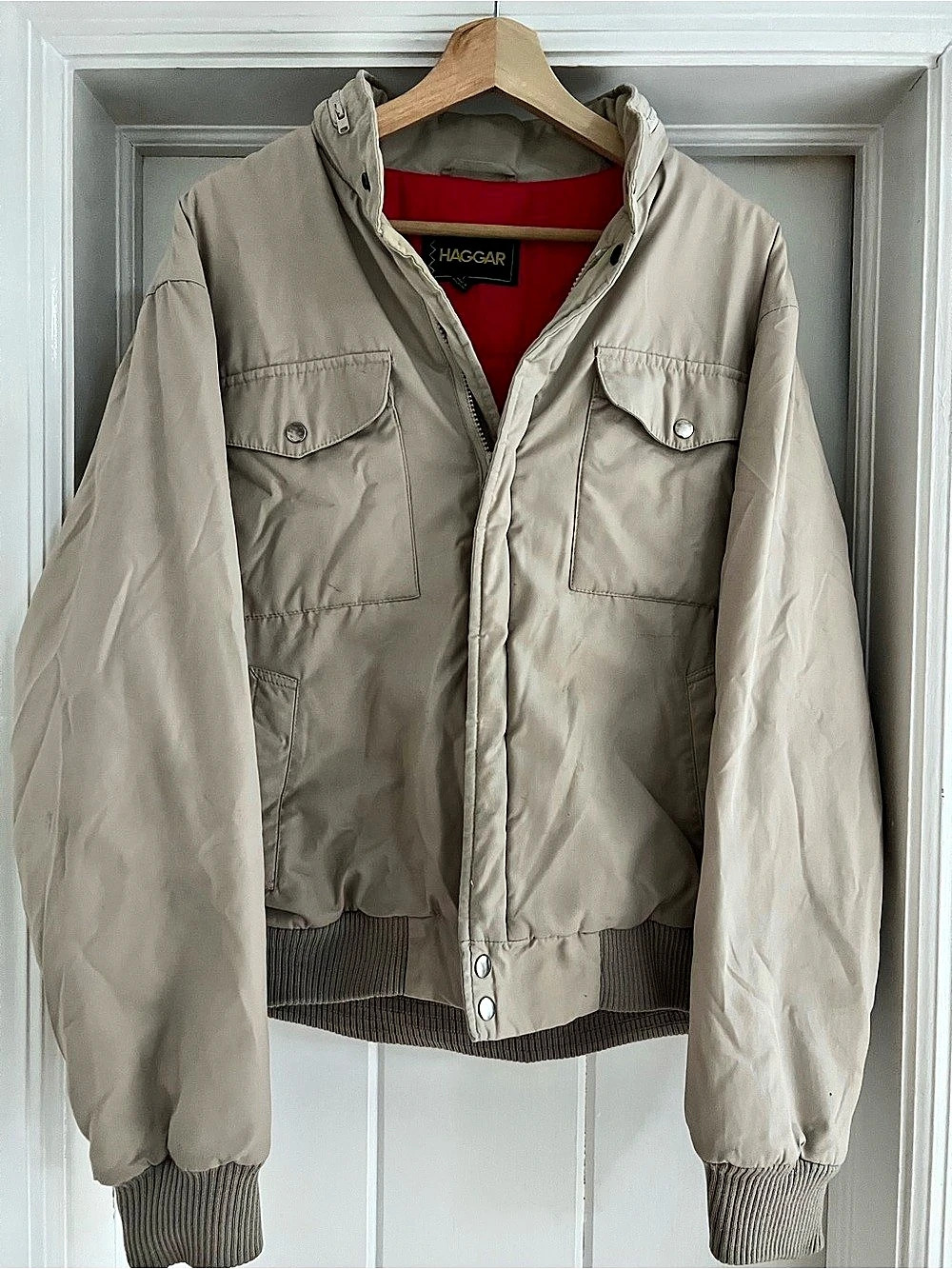 Haggar Men's Beige Hooded Bomber Jacket